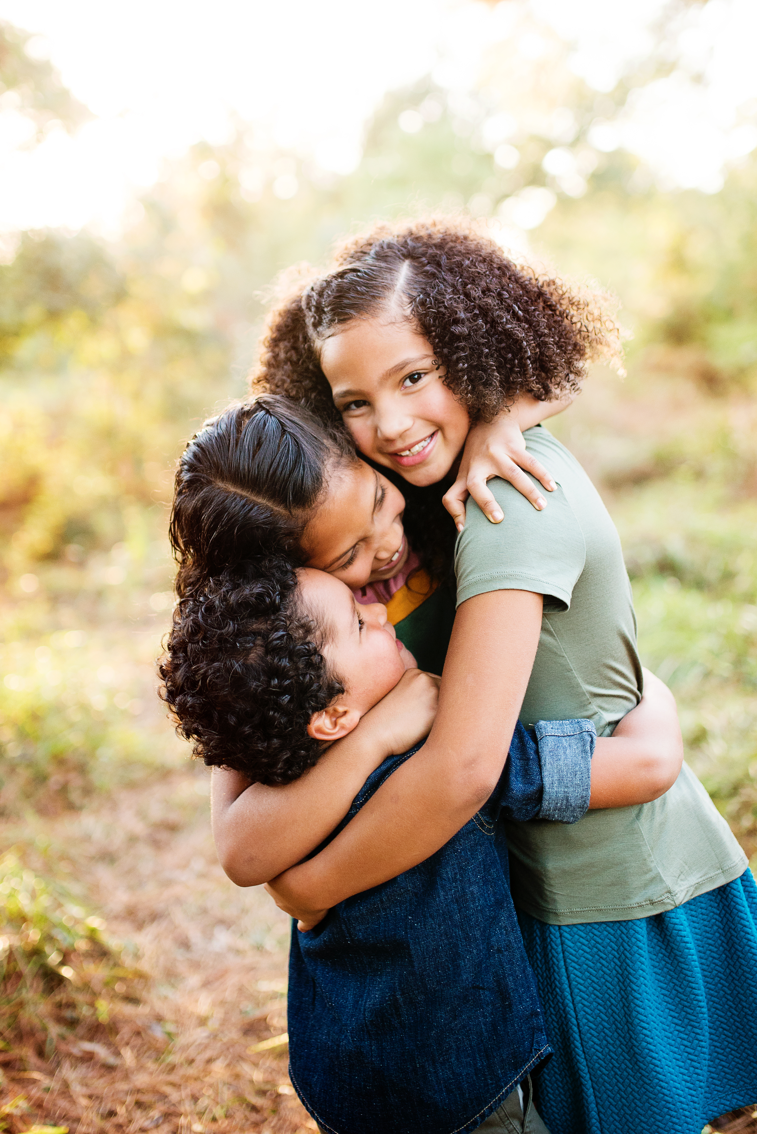 Siblings hugging 