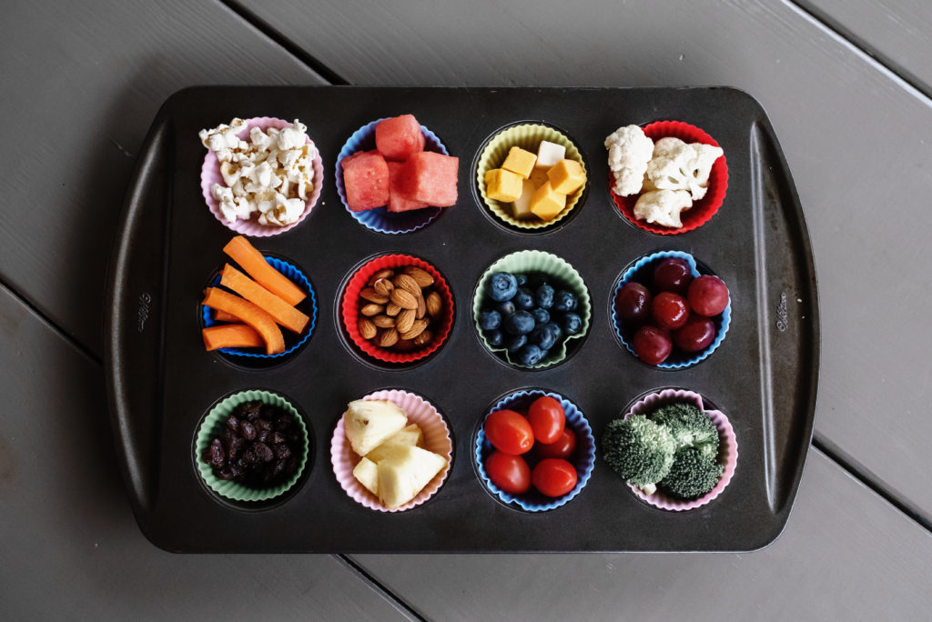 branding photo shoot, muffin tins with healthy snack foods