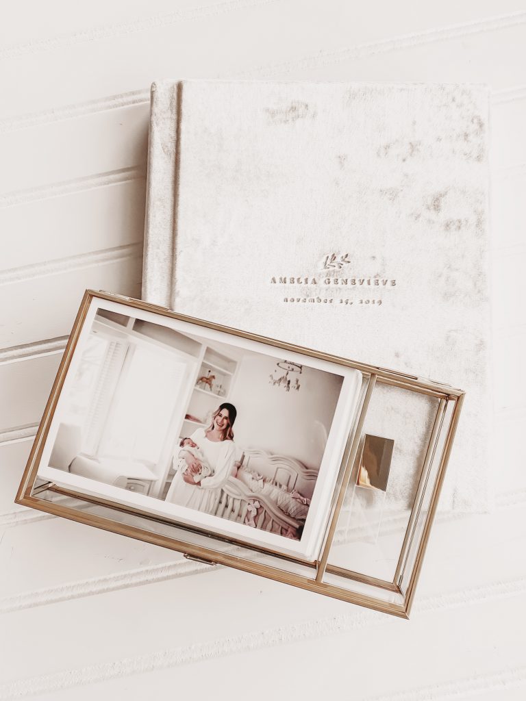 velvet newborn photography baby picture album and prints in glass box