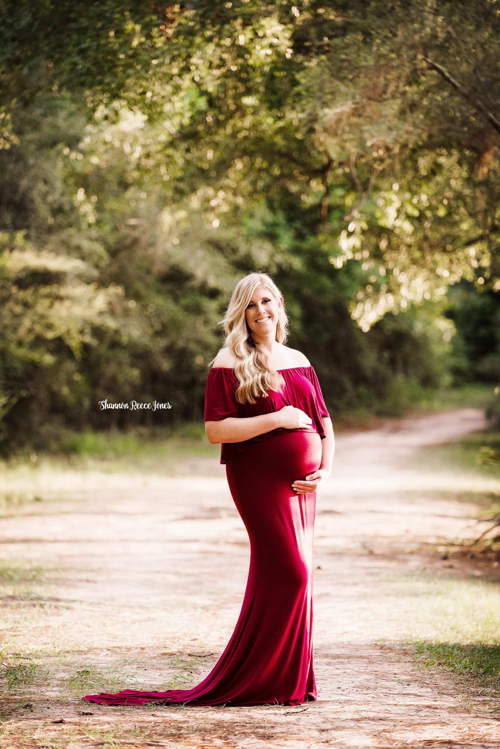 outdoor sunset maternity pictures spring texas photographer, expectant mother in red dress