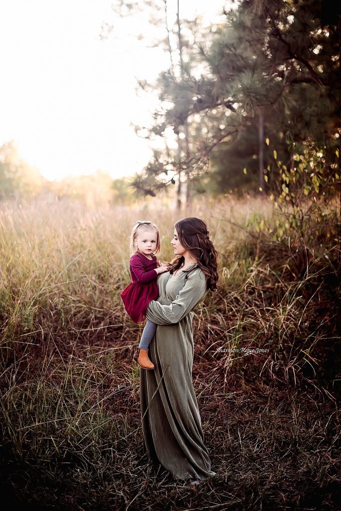 mother and toddler daughter standing in a field, Houston Texas photographer