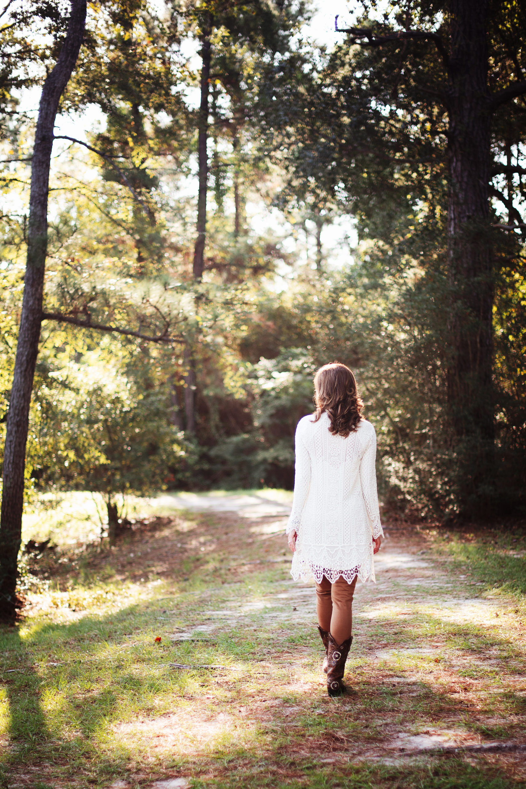 woman walking in the woods, Houston portrait photographer