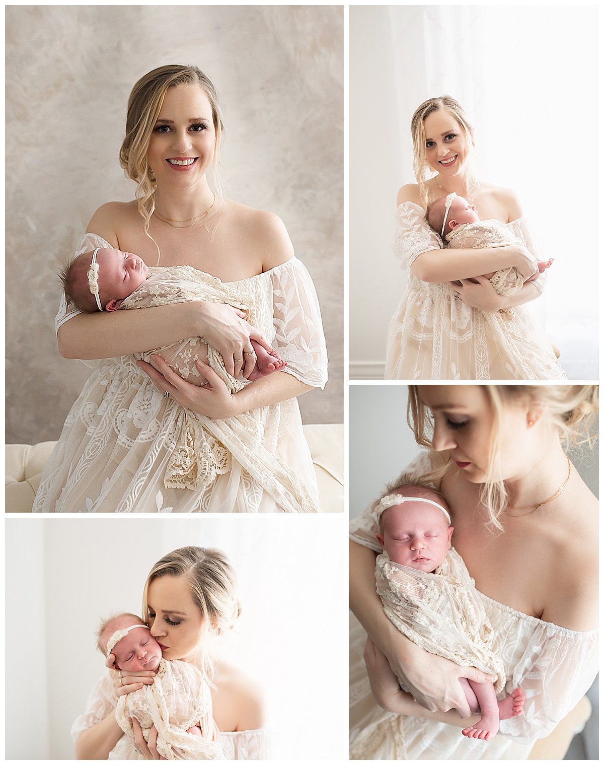 mom and baby in newborn photography studio Texas