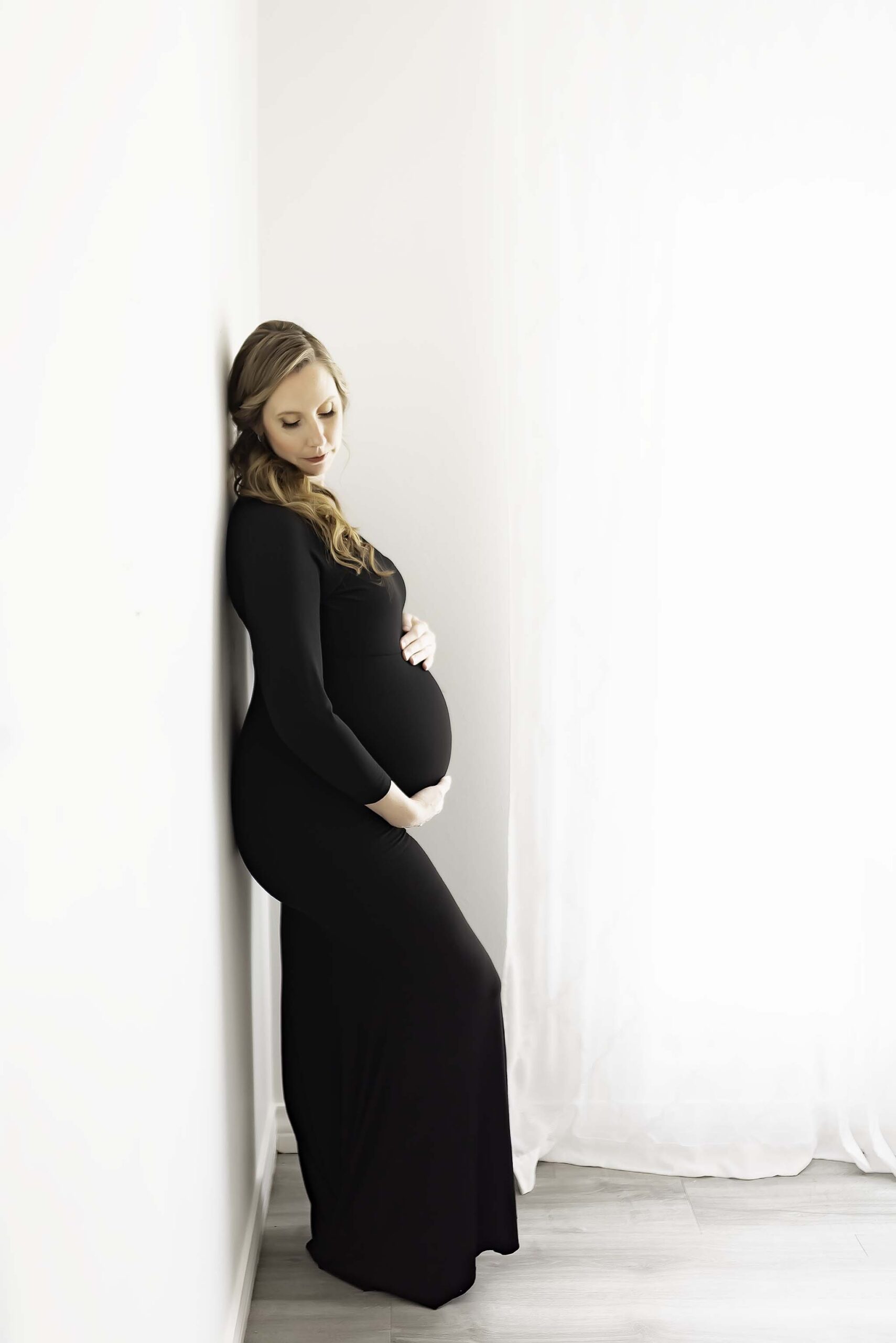 Black Maternity Dress at photoshoot