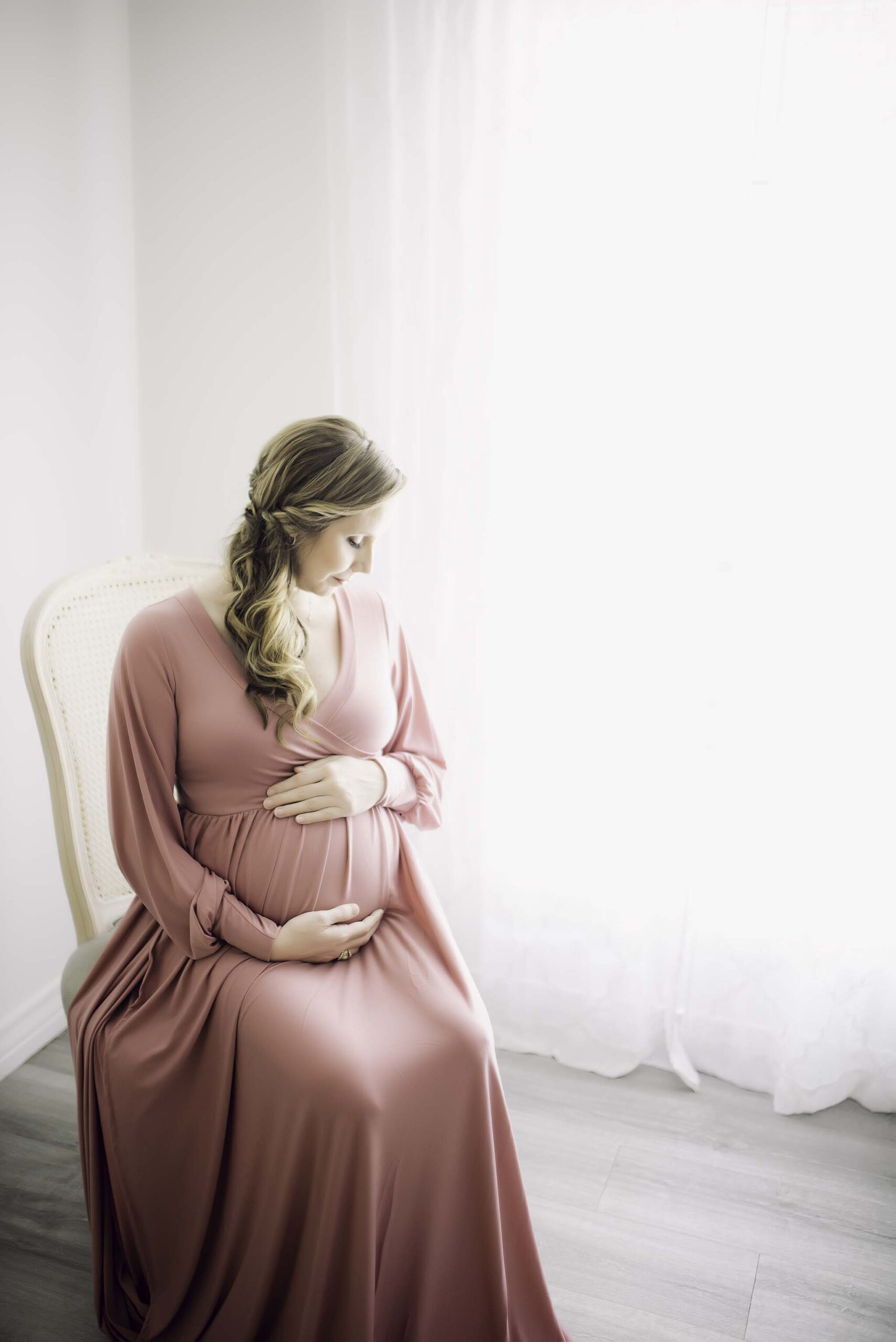 Expecting Mom in Pink Dress